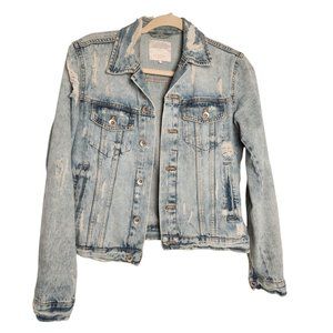 Zara Trafaluc Jean Jacket Distressed Light Wash Denim Women's Size Small